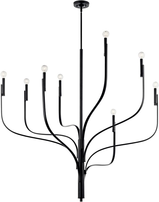 KICHLER Livadia 8-Light Chandelier, Soft Modern-Light in Black, for Foyer, Great Room, or Vaulted Dining or Bedroom (47.75" x 47.75"), 52675BK
