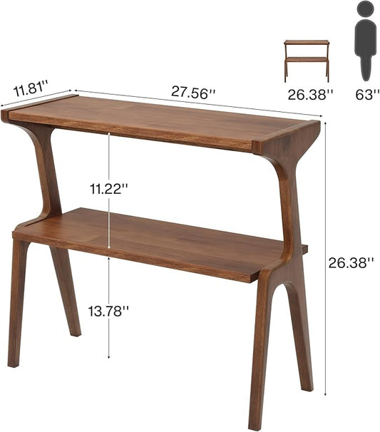 Tribesigns Set of 2 Solid Wood End Table, 2-Tier Farmhouse Couch Side Table, Rustic Tall Sofa Side Table with Storage Shelf for Living Room, Skinny Bedside Table, Nightstand for Bedroom, Rustic Brown