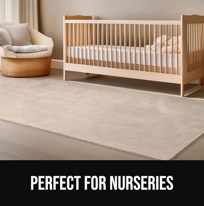 GORILLA GRIP Slip Resistant Soft Washable Stain Resistant Area Rug, Plush Thick Carpet for Nursery, Bedroom, Living Room, Non-Shedding Floor Rugs, Kid and Pet Friendly, Baby Home Decor, 2x3, Ivory