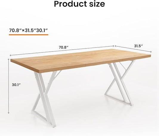 70.9Inch Office Desk, Executive Office Desk,Modern Industrial Style, Z-Shaped Table Legs, Country Black Wood Grain Top, for Home Office, Study, Conference (Natural)