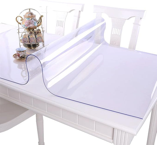 NECAUX Custom 28 x 32 Inch Clear Table Cover Protector, 1.5mm Thick Plastic Scratch Resistent Heavy Duty Desk Pad Mat Non-Slip Tablecloth Protector for Coffee Table Sofa Table Media Stand Office Desk