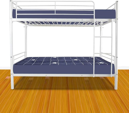 Karl Home White Bunk Bed Twin Over Twin, Metal Bunk Bed with Built-in Ladder and Safety Guardrail, Space-Saving Bunk Beds for Kids, Teens & Adults, No Box Spring