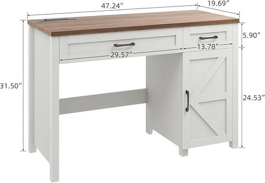 Farmhouse 47" Executive Desk, Computer Desk with Drawers and Cabinet, Workstation Computer Desk for Home Office and Study.