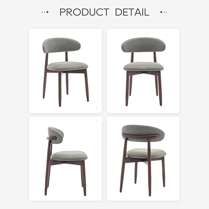 COLAMY Wooden Dining Room Chairs Set of 4, Modern Upholstered Fabric Dining Chairs, Farmhouse Kitchen Side Chair with Foot Pegs, Green
