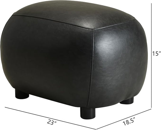KINWELL 23" Wide Faux Leather Upholstered Ottoman Set of 2, Mid-Century Modern Living Room Footrest with Soft Padded Seat, Footstool for Bedroom, Entryway or Living Room, Black