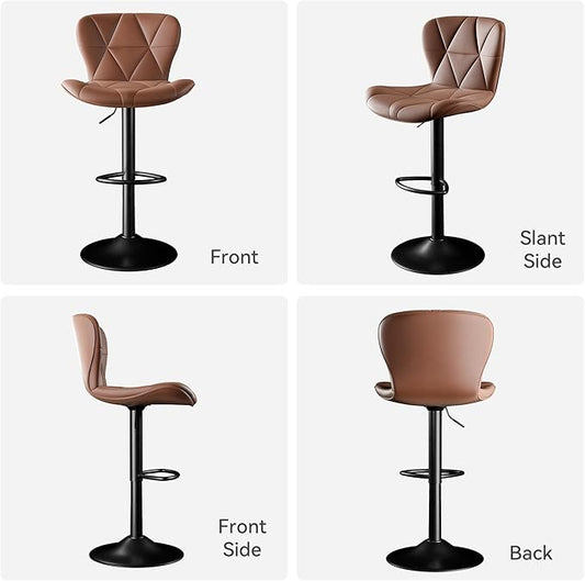 Bar Stools Set of 4,Adjustable Swivel Barstools, Faux Leather Bar Chairs,Upholstered Counter Height with High Backrest for Kitchen Island,Light Brown