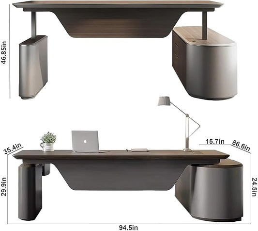 SAINTCY Large Executive Office Desk with File Cabinet, 94.5 Inch Sit & Stand L Shaped Executive Desk, Adjustable Luxury Office Desks for Boss, Business Owners, Managers and Supervisors Return Right