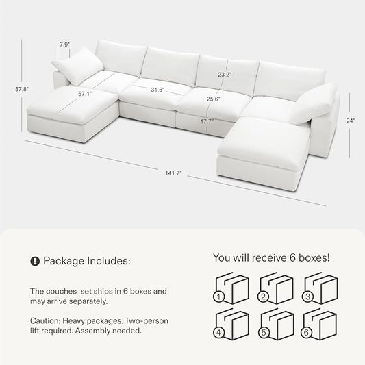Modular Sectional Sofa, 141.7" L Shaped Modern Sofa Modular Sectional Cloud Couch with Ottoman, Modern Cloud Sectional Couches for Living Room, Deep Seat Sofa with Washable Cover