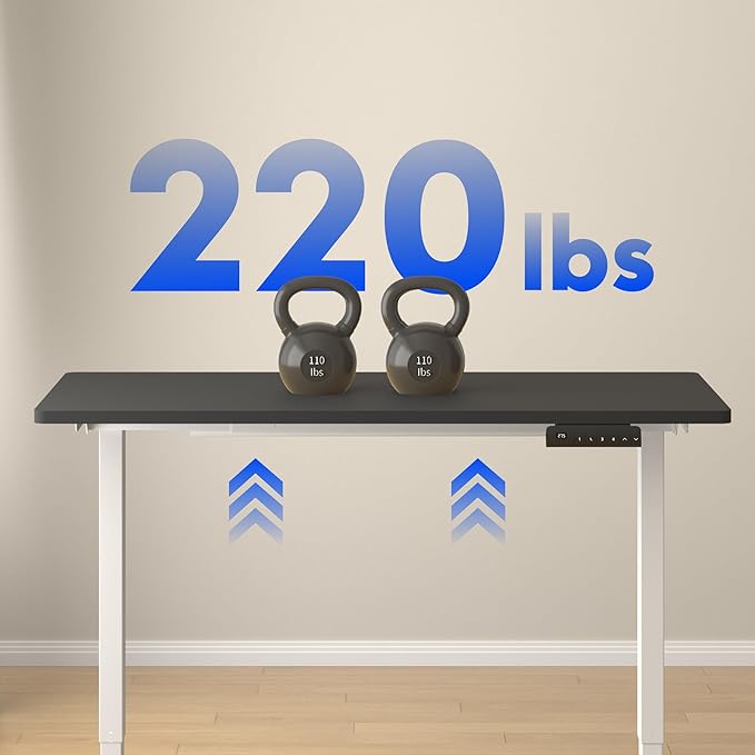 FLEXISPOT E3 Dual Motor 60 x 24 Electric Standing Desk Sit Stand Up Desk, Holds 220 lbs, Adjustable Height w/Memory Presets, One-Piece Black Desktop & White Frame, Ships in 2 Boxes