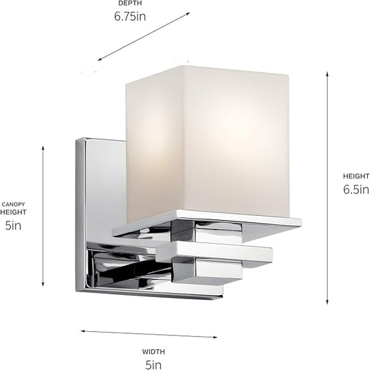 Kichler Tully 6.5" 1 Light Wall Sconce with Satin Etched Cased Opal Glass Chrome