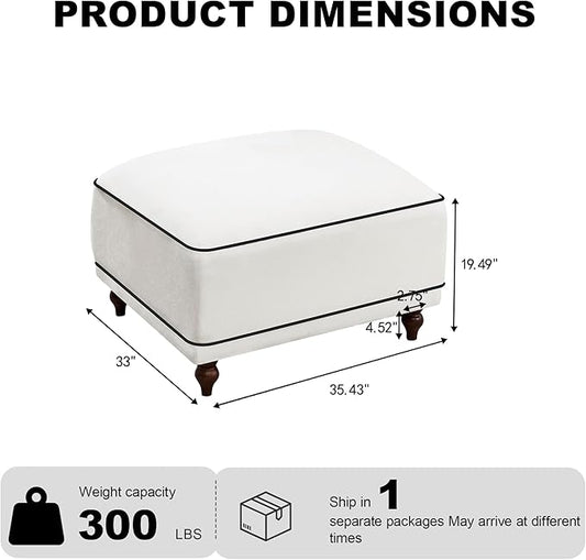 35" Square Ottoman for Modular Couch Sectional Sofa,Movable Footstool with Wooden Legs for Living Room Bedroom,Comfy Thicked Cushion Upholstered Foot Rest,White