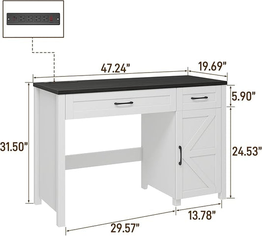 Farmhouse 47" Executive Desk, Computer Desk with Drawers and Storage Cabinet, Workstation for Home Office and Study.(Black)