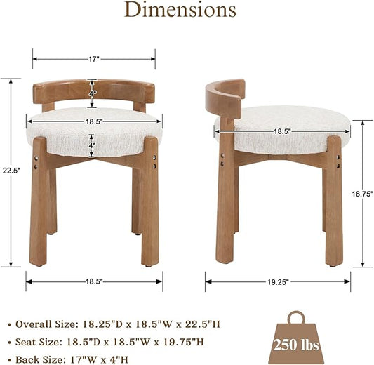 Modern Vanity Chair Upholstered Small Ottoman Footstool, Make Up Stool Chenille Fabric with Backrest Wooden Frame for Living Room Bedrooms, 1PC, Beige