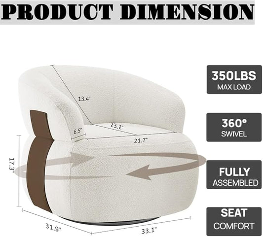 Swivel Barrel Accent Chairs-Modern Round Club Arm Chair Upholstered Living Room Armchair, Single Sofa Seating Bedroom Side Reading Seat for Living Roon Office (White,1 Pack)