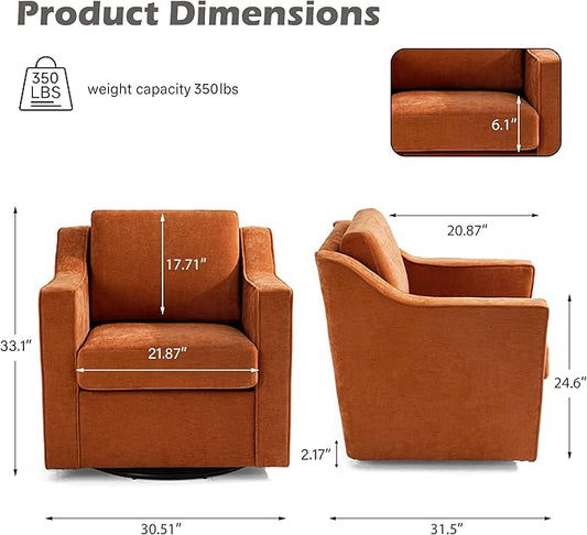 UIXE Swivel Accent Chair, Chenille Fabric Upholstered Arm Chair for Living Room, Modern Club Armchair Comfy Single Sofa Bedroom Reading Seat with Lumbar Pillow - Orange