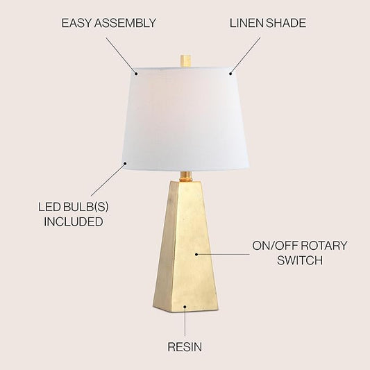 JONATHAN Y JYL1038A Owen 20.5" Resin LED Table Lamp Contemporary Bedside Desk Nightstand Lamp for Bedroom Living Room Office College Bookcase LED Bulb Included, Gold