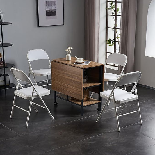 4PCS Elegant Folding Metal Chairs with Padded Seats,Potable Iron & PVC Durable Chairs for Convention & Exhibition Easy to take fit for Any Occasions 330lbs Capacity (White, 4 PCS)