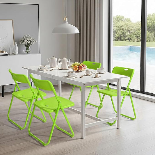 Karl home 4 Pcs Folding Chair, 300LBS Lightweight Foldable Plastic Chair, Reinforced Metal Frame Easy to Fold & Store for Indoor & Outdoor, Wedding, Party, Meeting Room, Patio and Garden, Green