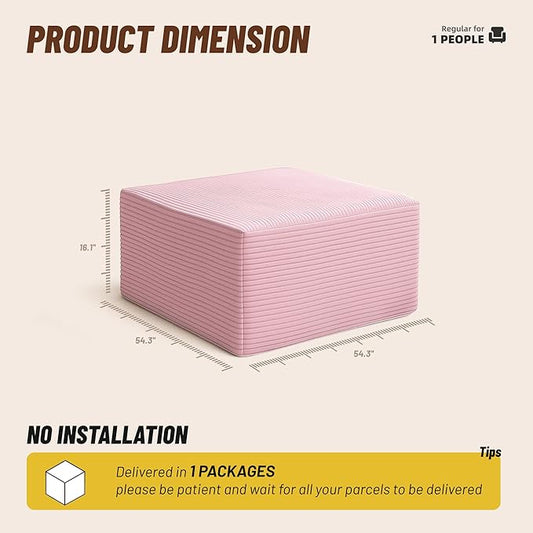 Cozy Square Ottoman, Comfortable Seating, No Assembly Required, Pink
