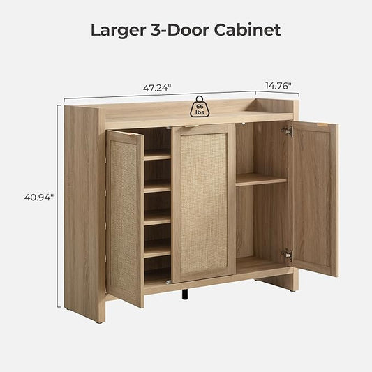 SICOTAS Shoe Storage Cabinet, 30 Pairs Rattan Shoe Cabinet Storage for Entryway, 6-Tier 41" Tall Large Shoe Cabinet, Boho Farmhouse Cabinet with Doors for Entryway Hallway Living Room, Light Oak