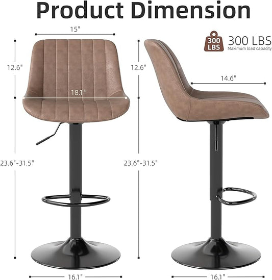 Youhauchair Bar Stools Set of 3, Swivel Counter Height Barstools with Back, Adjustable PU Leather Bar Chairs, Modern Armless Kitchen Island Stool, Light Brown