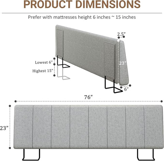 King Size Headboard Only-No Assembly, Upholstered Headboard King Size Linen Fabric Modern Style Headboards for Adjustable Bed Extra-Thick, Light Gray