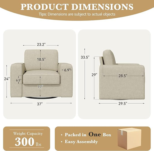 360 Degree Rotation Swivel Accent Sofa Chairs Set of 2, 36'' Width Oversized Armchairs in Linen Living Room,Reading,Office(Beige)