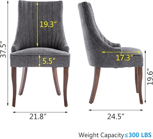 mikibama Linen Dining Chairs Set of 4 Channel Tufted Kitchen Dinner Chair Comfy Fabric Upholstered Accent Chair for Dining Room with Solid Wood Legs (Grey 4pc)