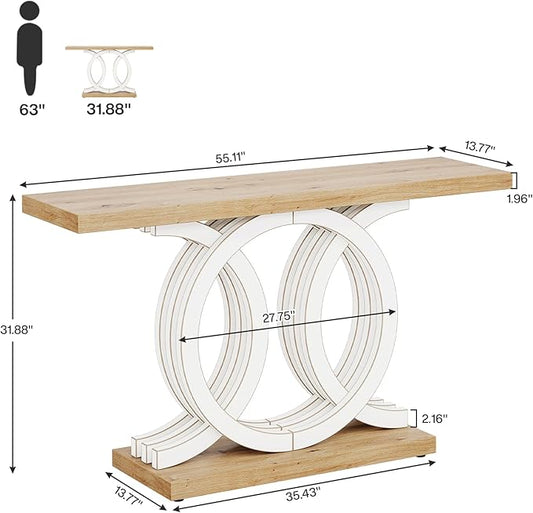 Tribesigns 55-Inch Console Table with Geometric Wood Base, Modern Entryway Table with Thick Tabletop for Living Room, Hallway, Foyer (White)