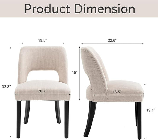 VKNOW Wooden Dining Chairs Set of 4, Modern Fabric Upholstered Dining Room Chair Kitchen Chairs, Farmhouse Dinner Chair for Kitchen Dining Room, Beige-Black Legs