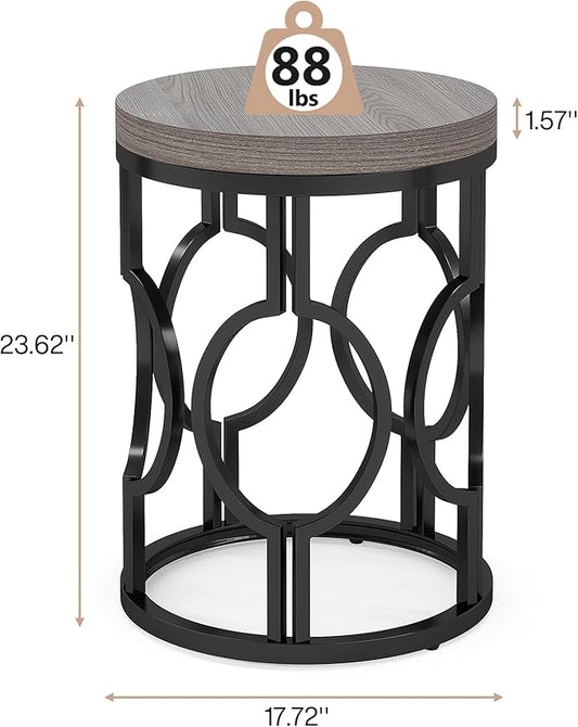 Tribesigns Round End Table, Industrial Side Table with Metal Hollow Frame, Small Bedside Table Nightstand for Living Room, Bedroom, Easy Assembly (Grey,1PC)