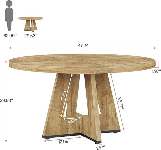 Tribesigns Farmhouse Dining Table, 47 Inch Round Dinner Table for 4, Rustic Round Dining Room Table for Home Dining Room Living Room (Natural)