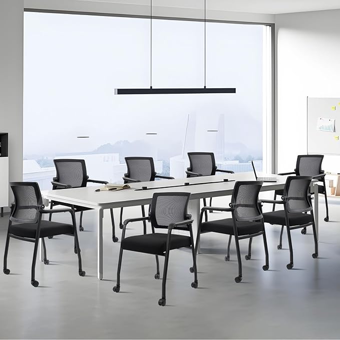 Office Guest Chairs No Wheels | Ergonomic Lumbar Support and Thicked Seats Cushion, Desk Chair with Adjustable Mesh Back for Waiting Room School Church Reception,Black 2PK