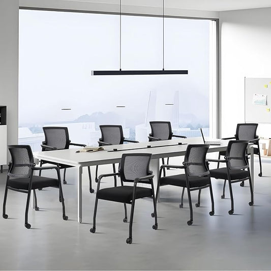 4PK Office Guest Chairs No Wheels | Ergonomic Lumbar Support and Thicked Seats Cushion, Desk Chair with Adjustable Mesh Back for Waiting Room School Church Reception,Black