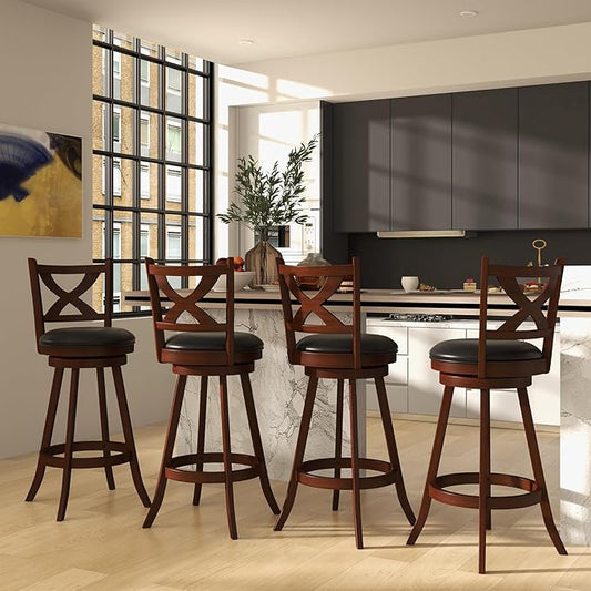 COSTWAY Bar Stools Set of 4, 30 Inch Classic Bar Height Chairs with X-Shaped Open Back, 4 PCS Swivel Barstool Set for Kitchen Island, Pub, Bistro, Café, Espresso (4, 30 Inch)