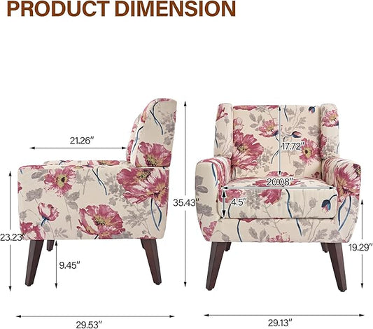 Accent Chair, Modern Fabric Armchair for Living Room, Comfy Upholstered Arm Chair Tufted for Indoor Bedroom Office Room (Pattern White)