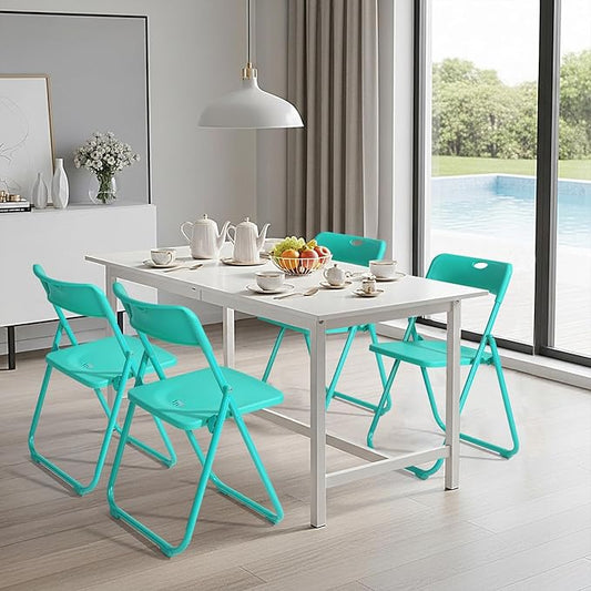 Karl home 4 Pcs Folding Chair, 300LBS Lightweight Foldable Plastic Chair, Reinforced Metal Frame Easy to Fold & Store for Indoor & Outdoor, Wedding, Party, Meeting Room, Patio and Garden, Mint Green