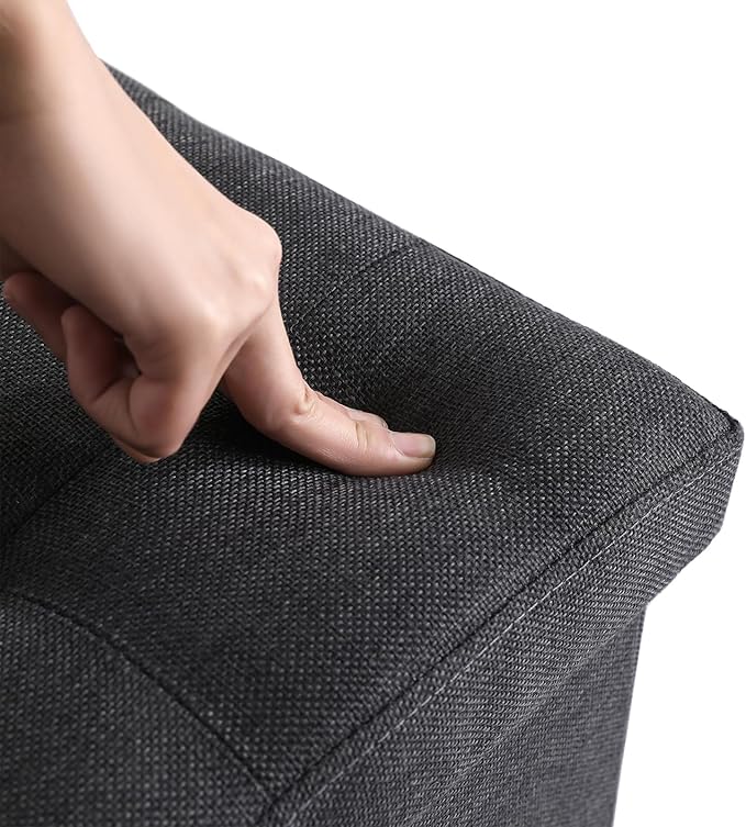 CUYOCA Storage Ottoman Cube Small Footrest Foldable Seat Foot Stools Square Tufted Ottoman Linen Beige