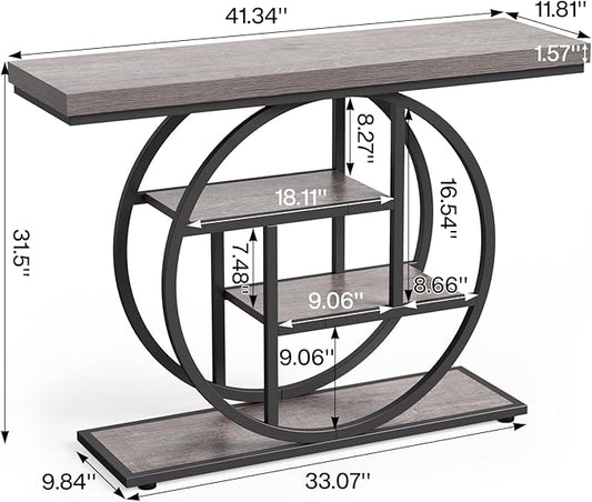 Little Tree Console Table, 4-Tier Entryway Table Behind Couch Table, 41.3-Inch Farmhouse Sofa Table for Living Room, Foyer Hallway Table for Entrance, Grey and Black