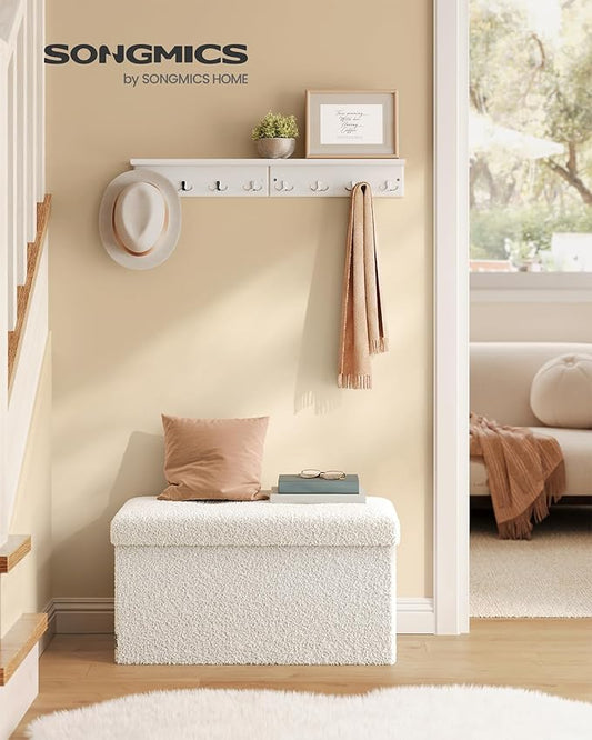 SONGMICS Storage Ottoman Bench, Storage Chest, 15 x 30 x 15 Inches, Foot Rest Stool, End of Bed Bench, Load up to 660 lb, for Living Room, Bedroom, Entryway, Cream White ULSF096W01
