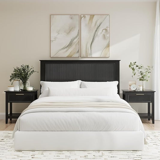Bush Home 65-inch Full/Queen Headboard with 2 Nightstands, Bedroom Furniture, Camille Collection, Onyx Birch