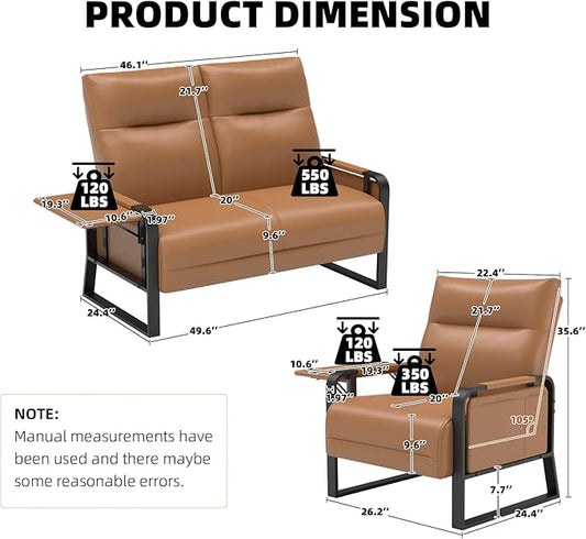 Modular Cloud Sectional Couches for Living Room, Faux Leather Loveseat & Accent Chairs Set of 2, Upholstered Sectional Sofa Set for Office, Brown
