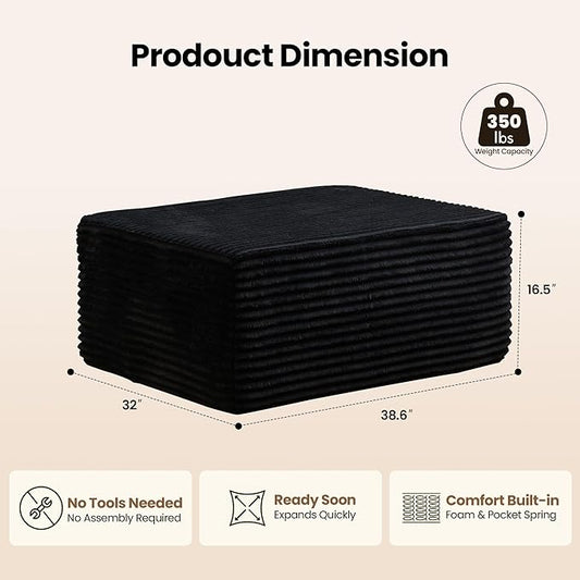 Removable Ottoman Can be Footrest Or Side Table, Idea for Living Room Bedroom Balcony(Plush Fabric, Black)