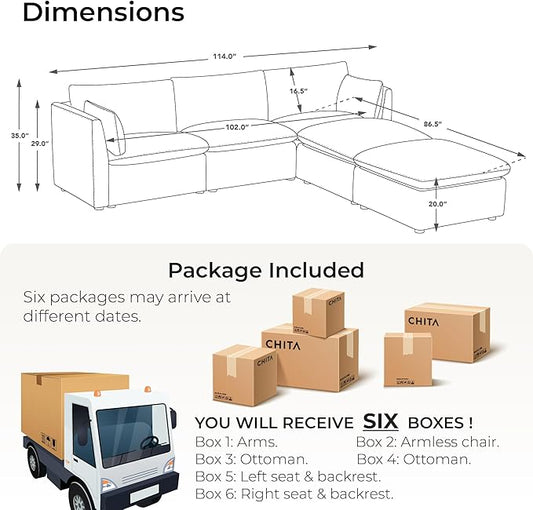 CHITA Luxury Oversized 114" L-Shaped Sectional Sofa Couch, Premium Down Filled Cloud Modular Sectional with 2 Storage Ottomans, FSC Certified, 5 Seat for Living Room, Cream