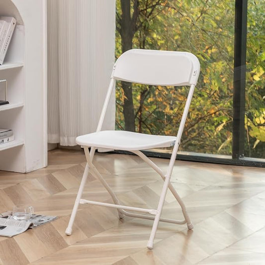 BTEXPERT Set of 5 Pack, White Plastic Folding Chair Steel Frame Commercial High Capacity Event Chair Lightweight Set for Office Wedding Party Picnic Kitchen Dining Church School
