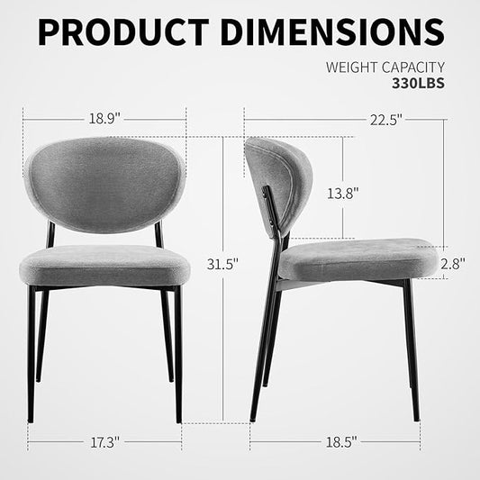 Dining Chairs Set of 4 Modern Chenille Upholstered Kitchen & Dining Room Chairs Wide Seat Filled with 58D Memory Foam Cushion Ergonomic Curved Backrest Vanity Chairs for Restaurant Grey