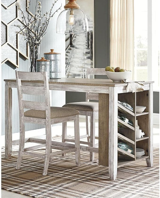 Signature Design by Ashley Skempton Farmhouse 36" Counter Height Dining Table with Storage & Wine Rack, Whitewash