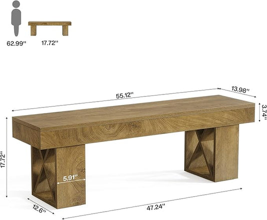 Tribesigns 55" Extra Long Entryway Bench, Farmhouse Wooden Entry Shoe Bench Seat, Indoor End of Bed Stool for Hallway, Bedroom, Living Room, Brown