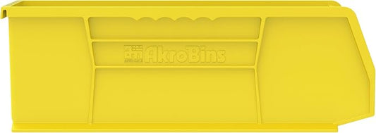 Akro-Mils 30234 AkroBins Plastic Storage Bins, Space-Saving Stackable Bins for Garage, Pantry, Craft Organization, 15" x 5" x 5", Yellow, 12-Pack