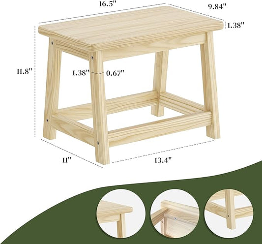 Wood Stool, Small Bench Seat, Wood Bathroom Vanity Bench, Plant Stand, Shoe Changing Handmade Stool for Kids or Adults (Natural, Small)